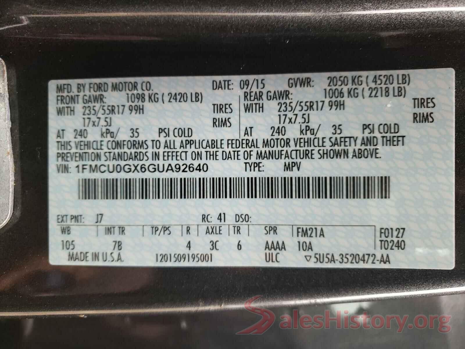 1FMCU0GX6GUA92640 2016 FORD ESCAPE