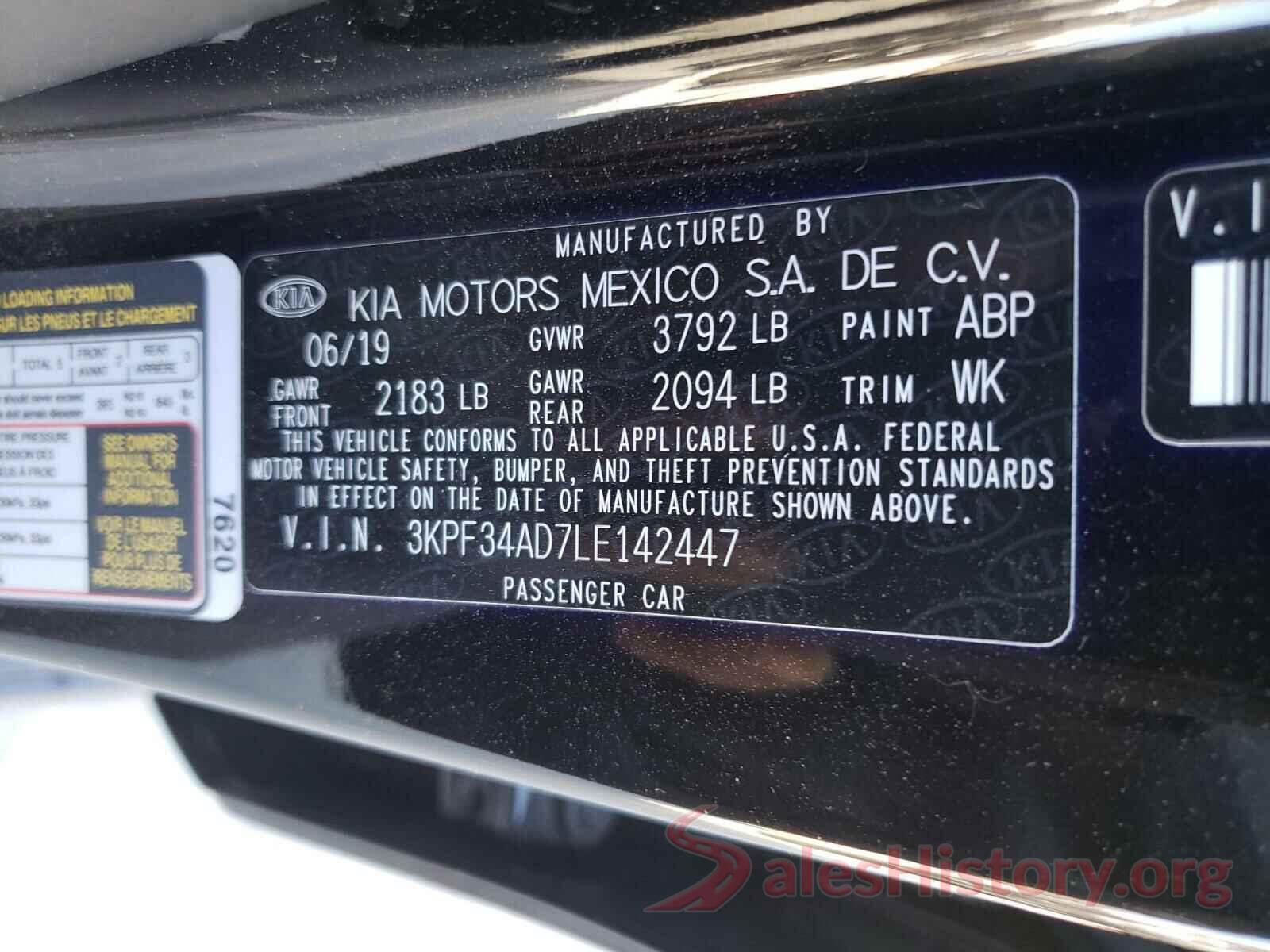 3KPF34AD7LE142447 2020 KIA FORTE