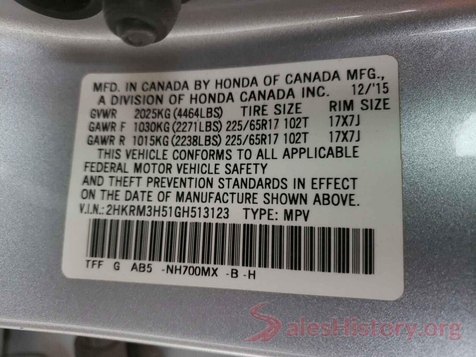 2HKRM3H51GH513123 2016 HONDA CRV