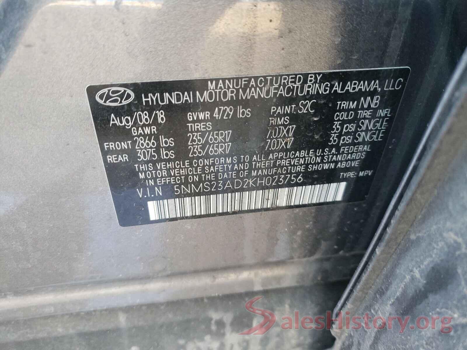 5NMS23AD2KH023756 2019 HYUNDAI SANTA FE