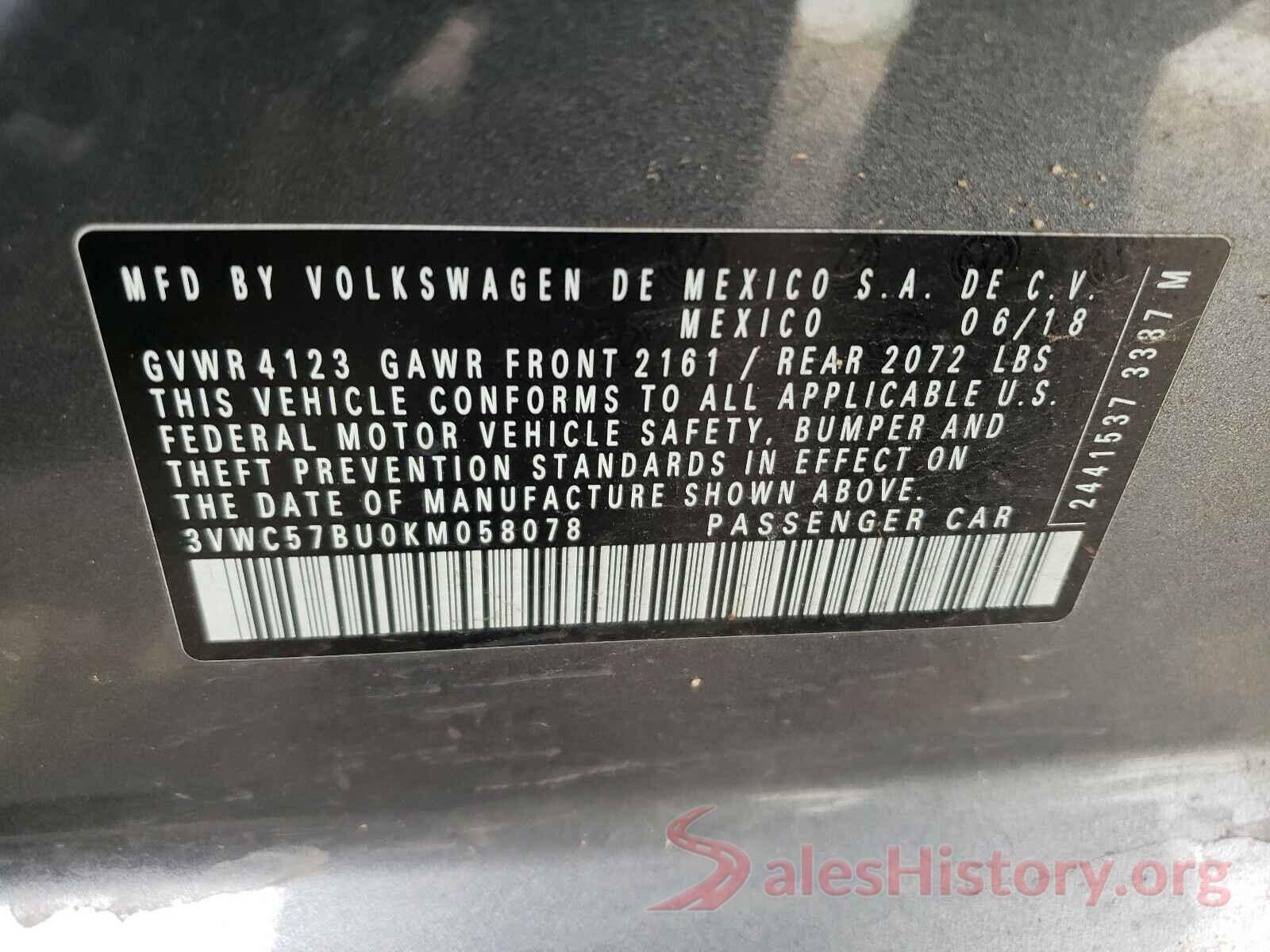 3VWC57BU0KM058078 2019 VOLKSWAGEN JETTA