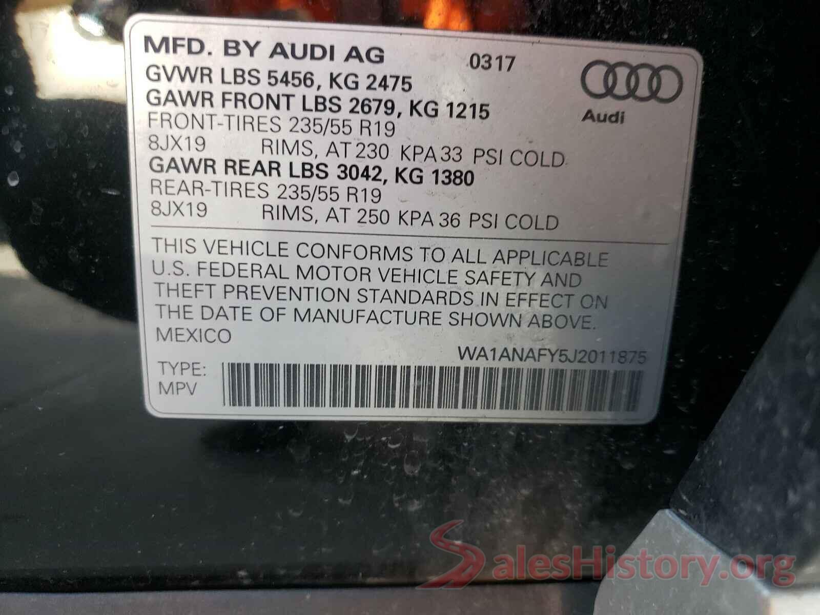 WA1ANAFY5J2011875 2018 AUDI Q5