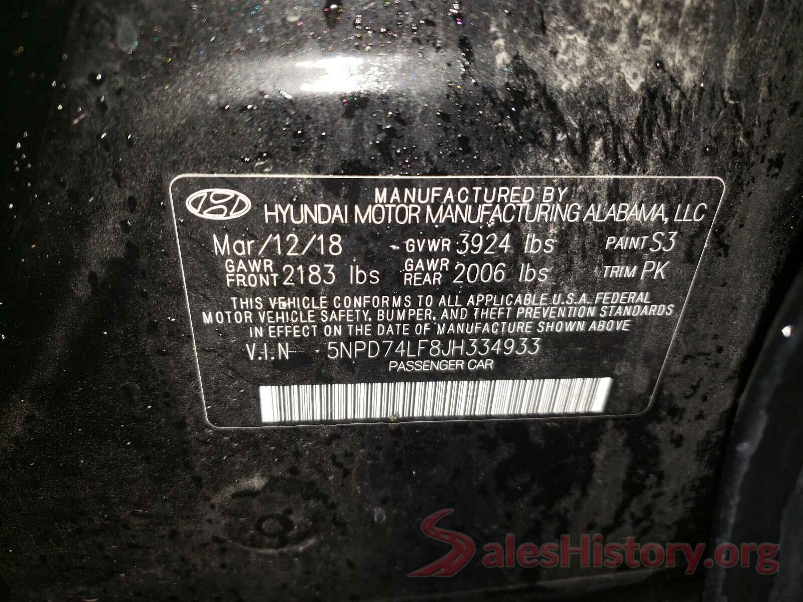 5NPD74LF8JH334933 2018 HYUNDAI ELANTRA