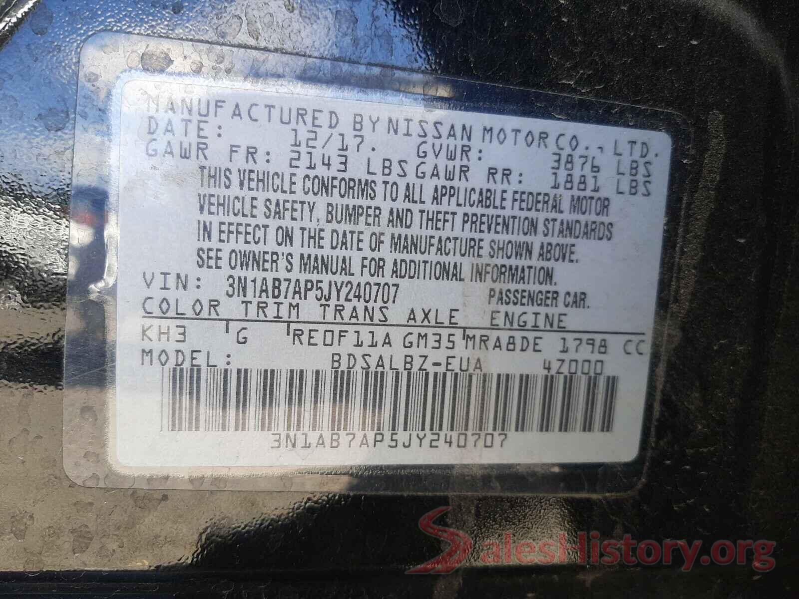 3N1AB7AP5JY240707 2018 NISSAN SENTRA