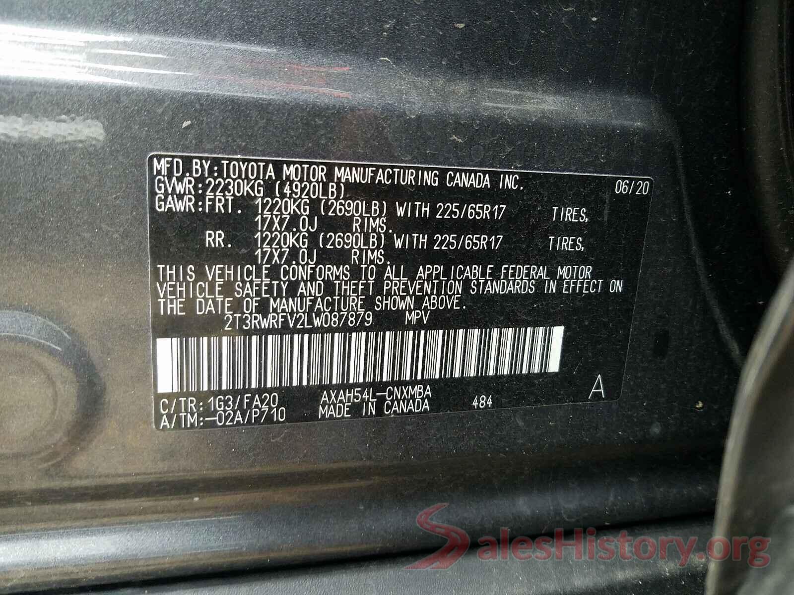 2T3RWRFV2LW087879 2020 TOYOTA RAV4