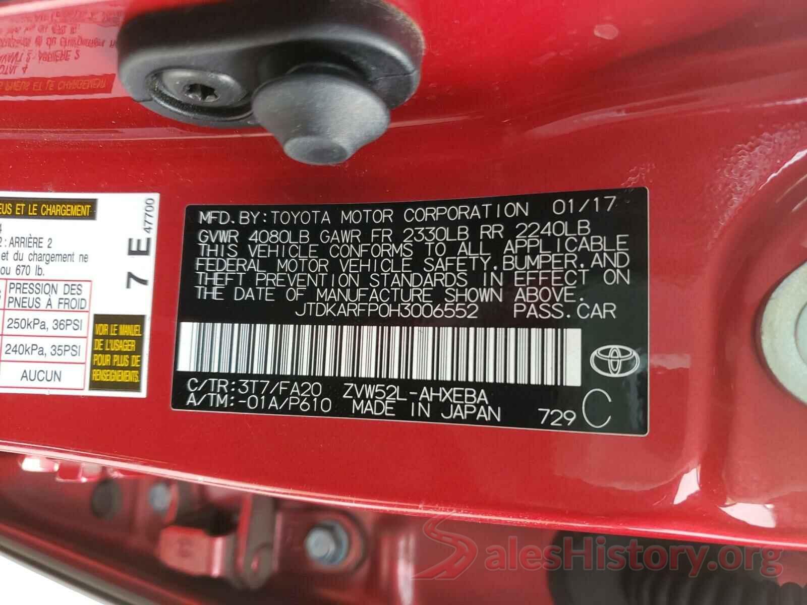 JTDKARFP0H3006552 2017 TOYOTA PRIUS