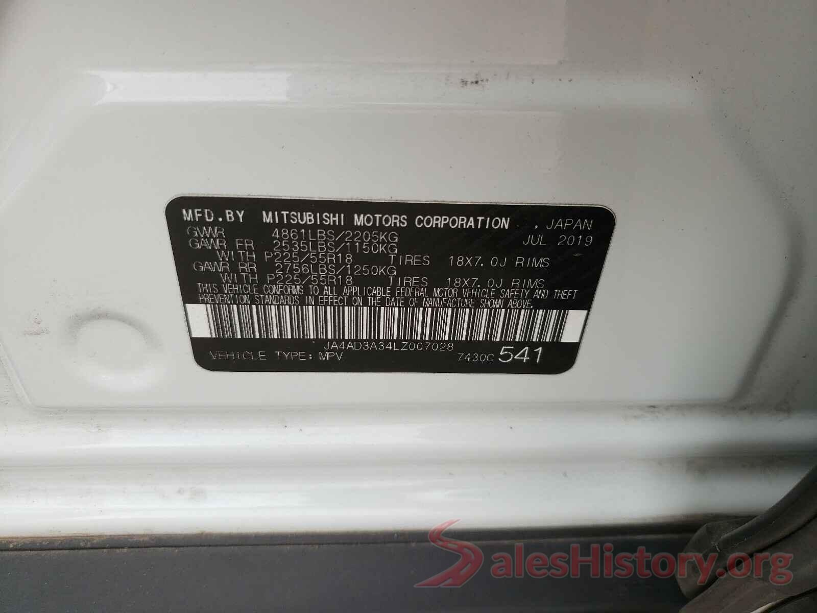 JA4AD3A34LZ007028 2020 MITSUBISHI OUTLANDER