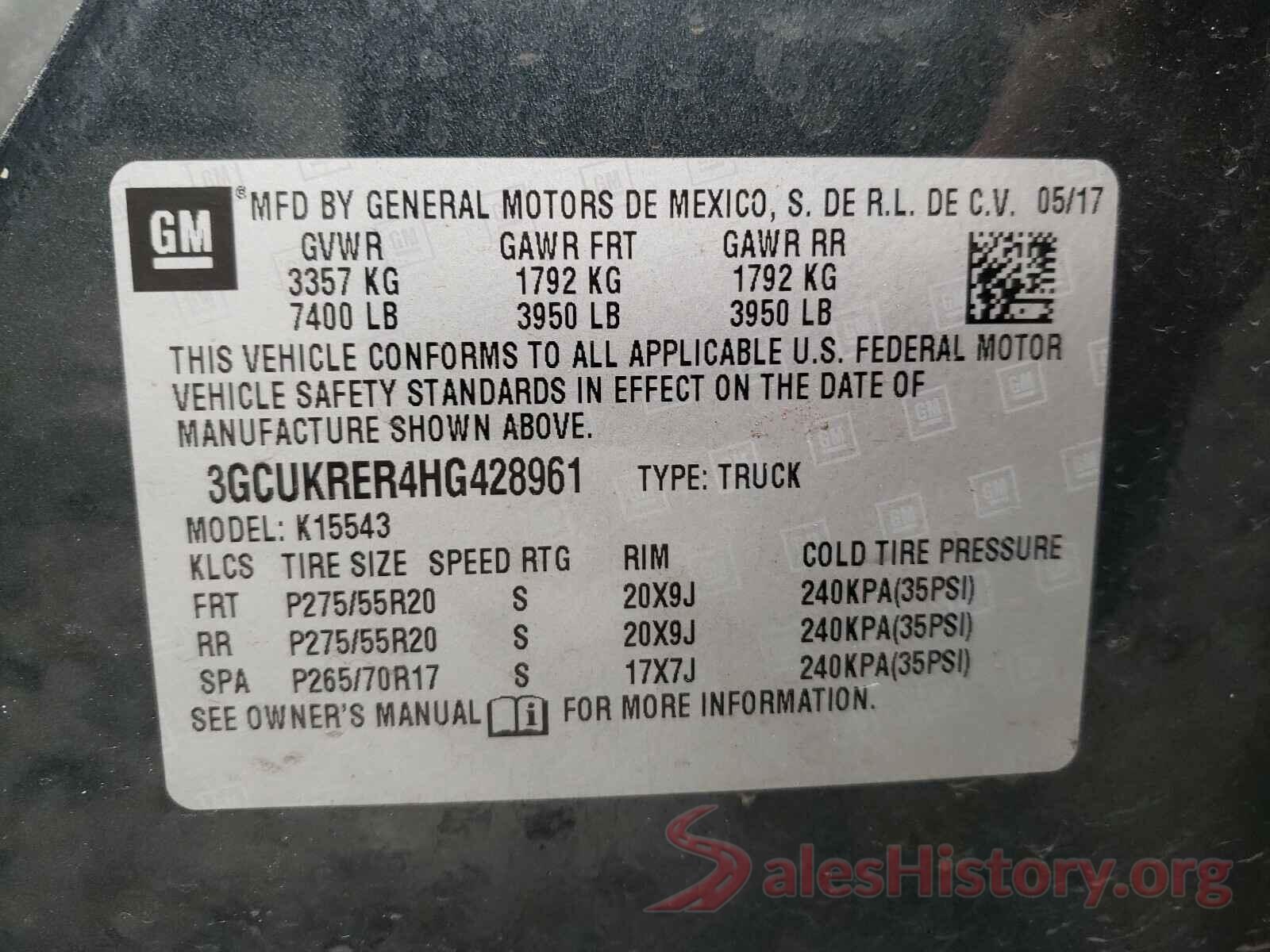 3GCUKRER4HG428961 2017 CHEVROLET SILVERADO