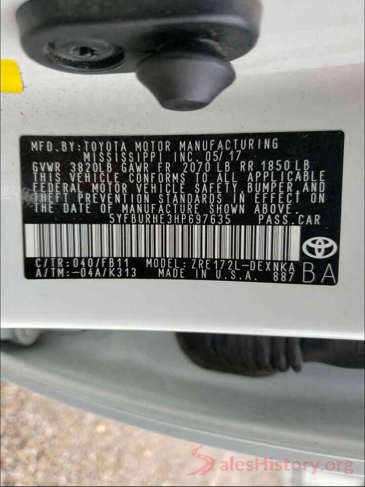 5YFBURHE3HP697635 2017 TOYOTA COROLLA