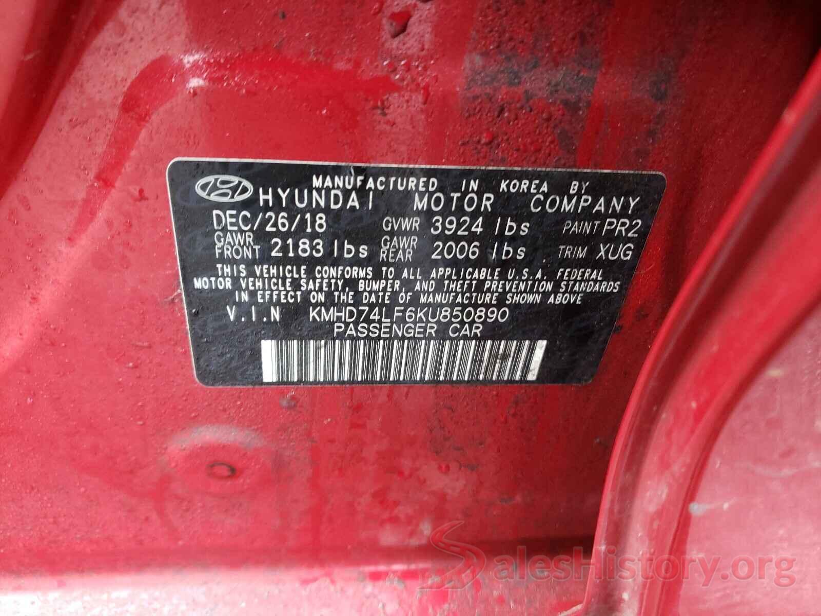 KMHD74LF6KU850890 2019 HYUNDAI ELANTRA