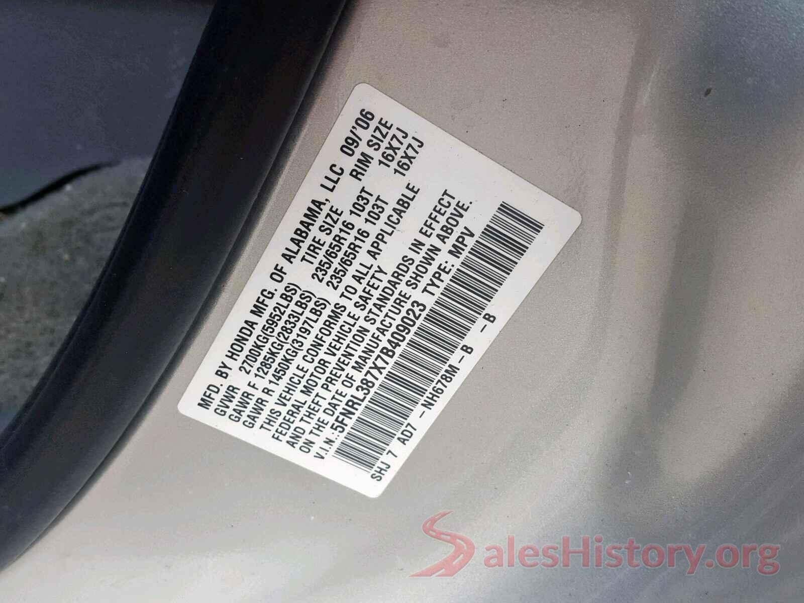 5FNRL387X7B409023 2007 HONDA ODYSSEY EX