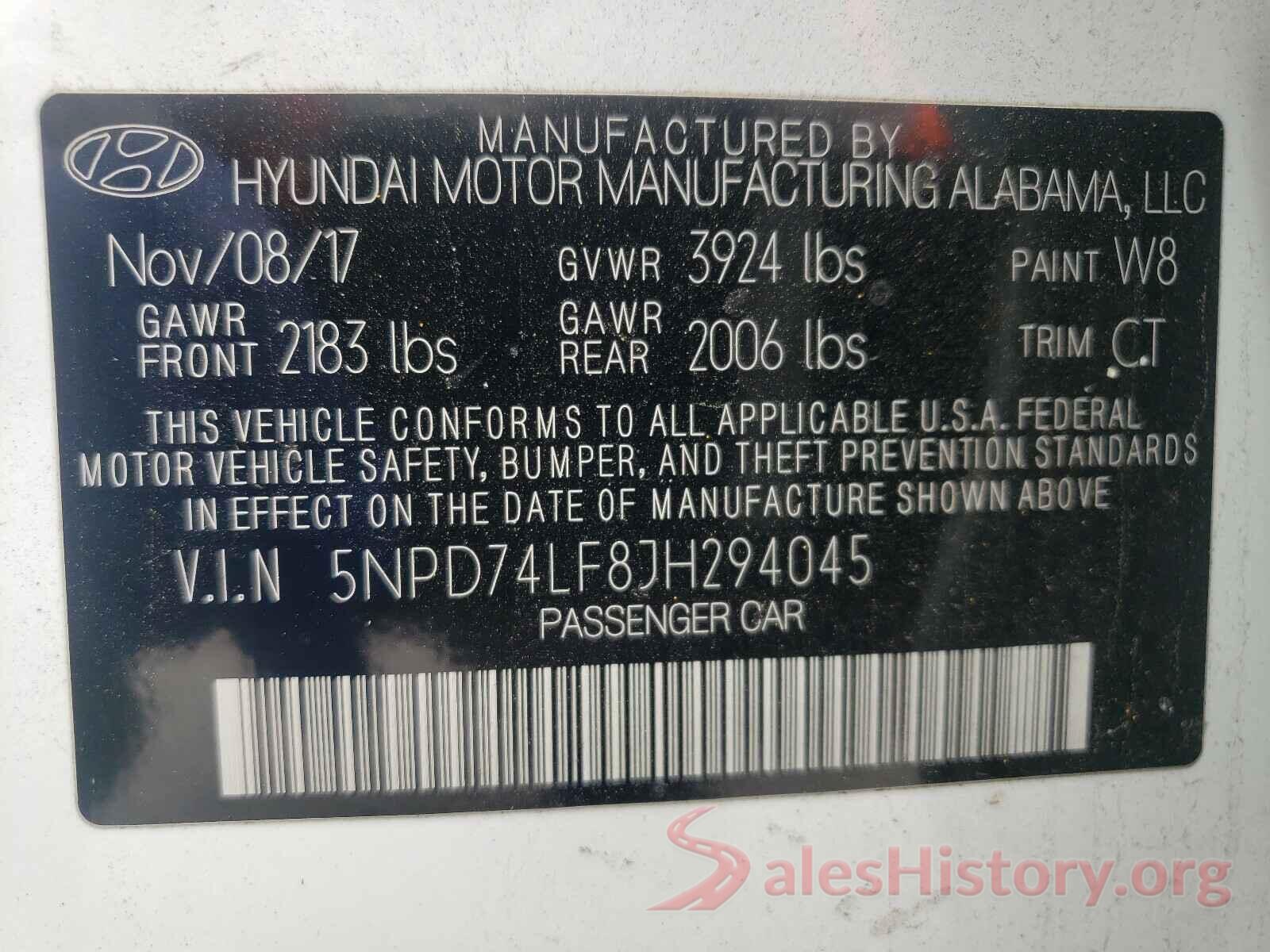 5NPD74LF8JH294045 2018 HYUNDAI ELANTRA