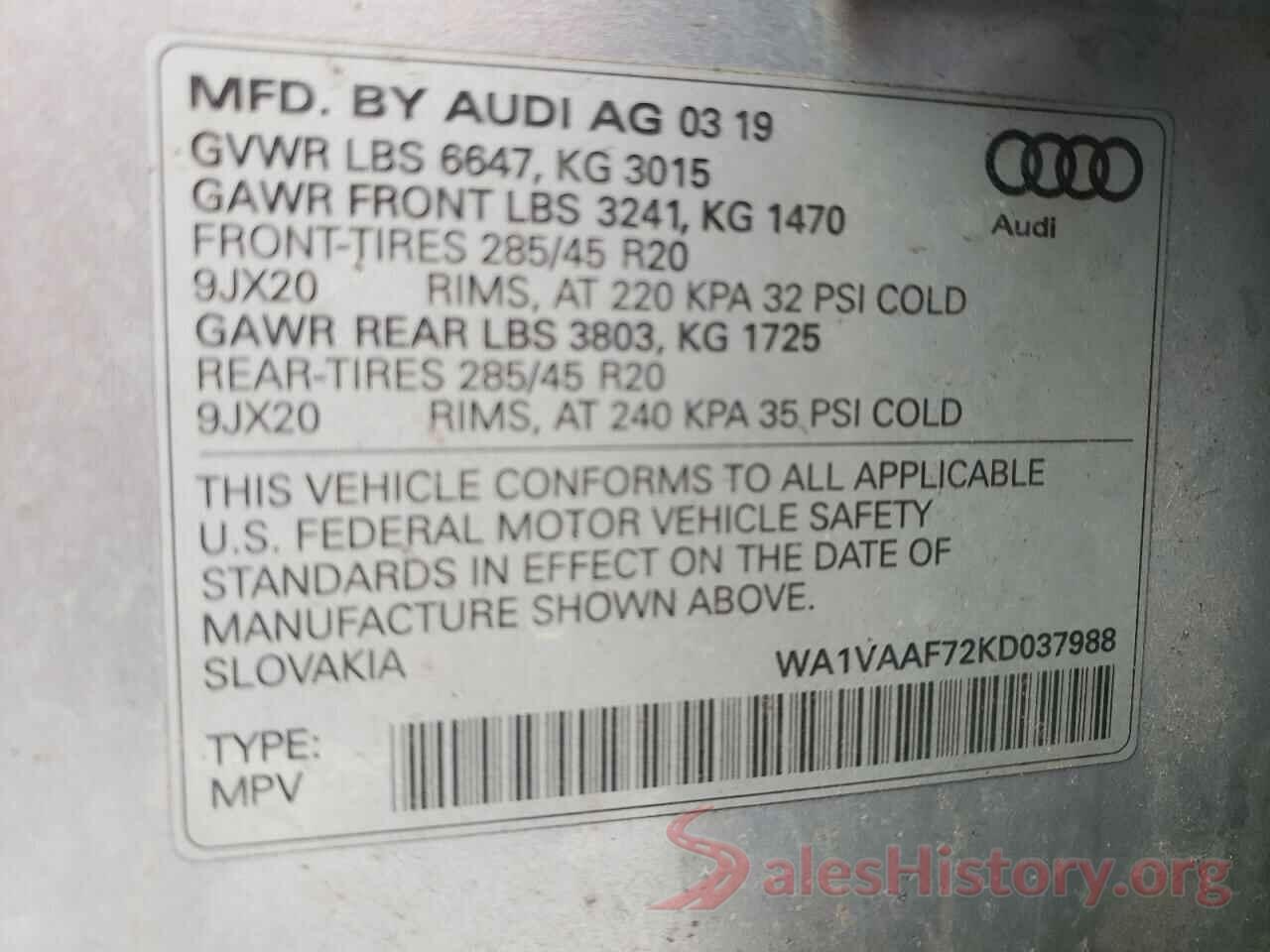 WA1VAAF72KD037988 2019 AUDI Q7