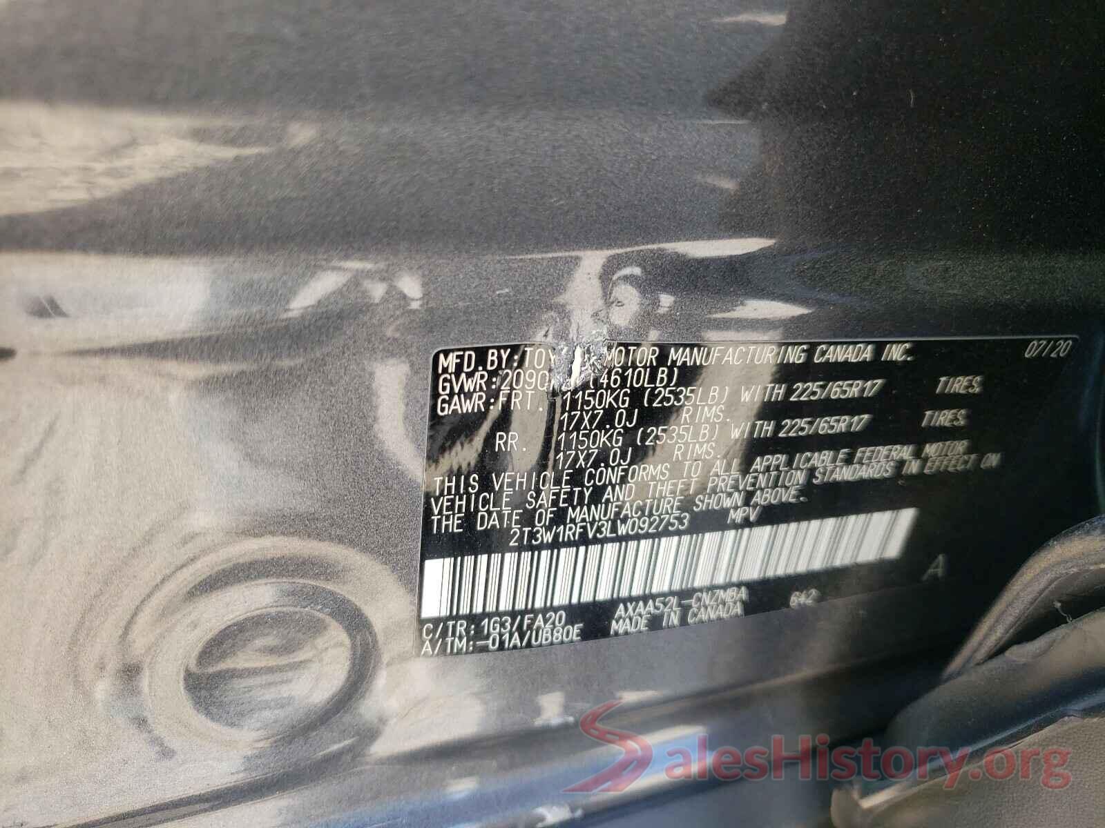 2T3W1RFV3LW092753 2020 TOYOTA RAV4