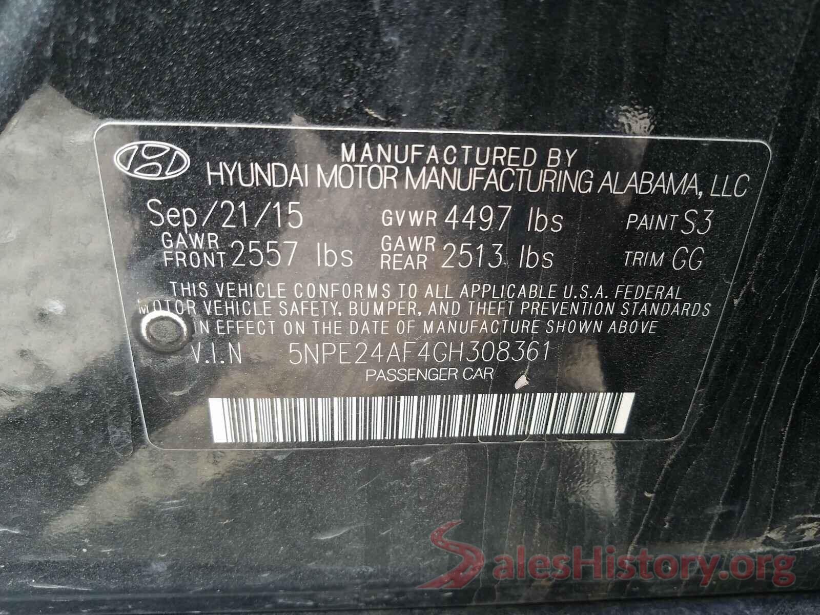 5NPE24AF4GH308361 2016 HYUNDAI SONATA