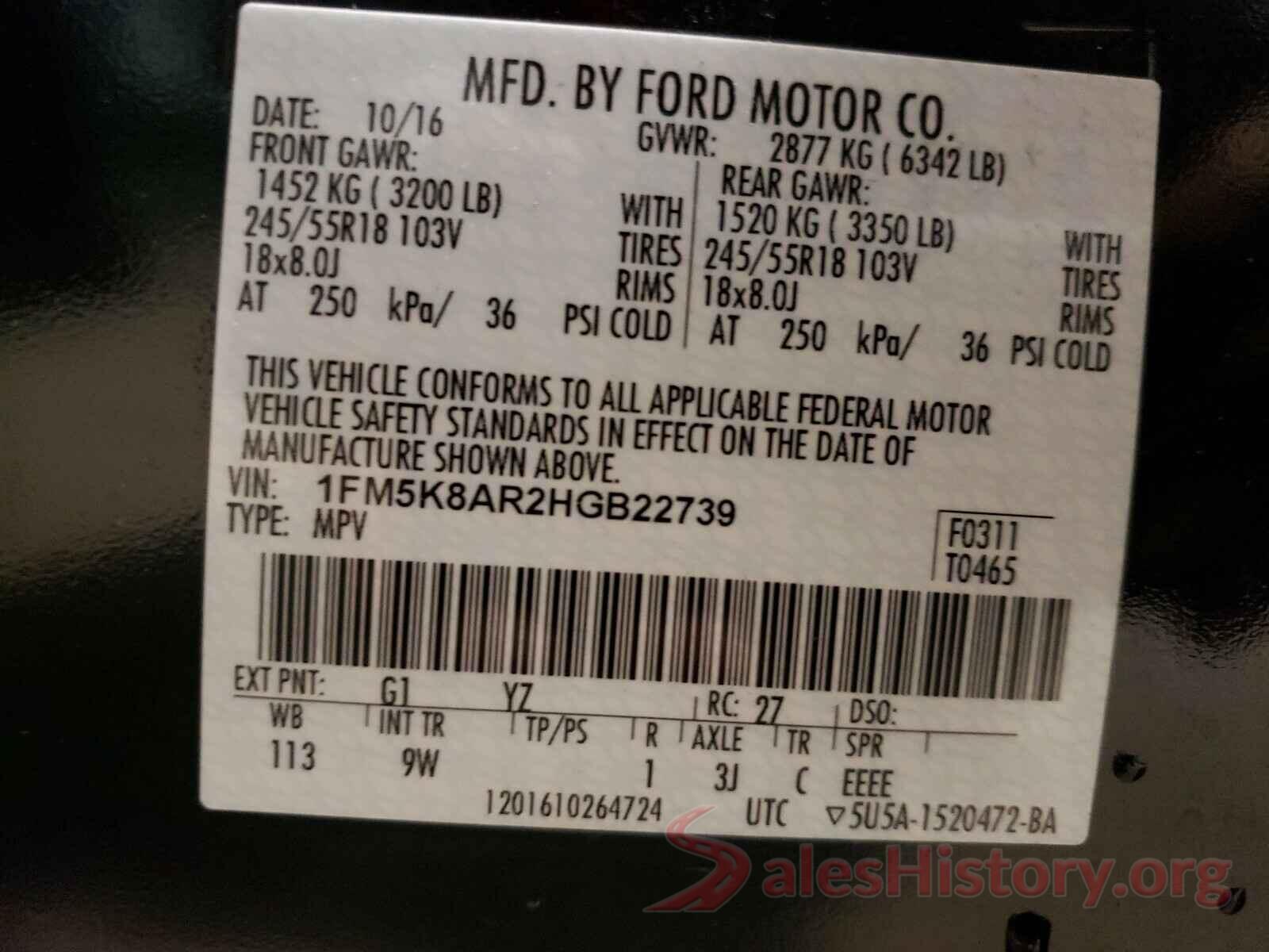 1FM5K8AR2HGB22739 2017 FORD EXPLORER