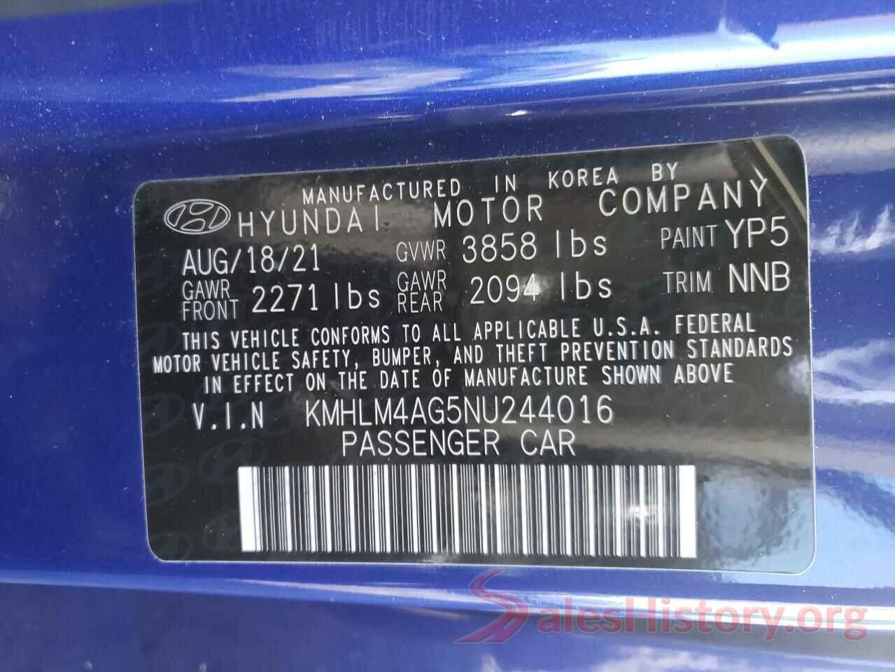 KMHLM4AG5NU244016 2022 HYUNDAI ELANTRA