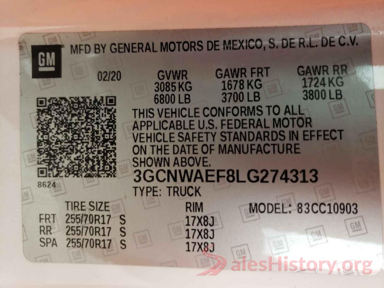 3GCNWAEF8LG274313 2020 CHEVROLET SILVERADO