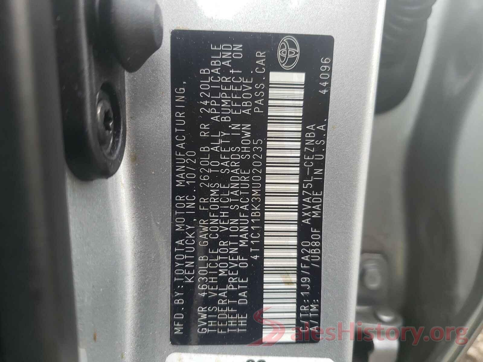 4T1C11BK3MU020235 2021 TOYOTA CAMRY