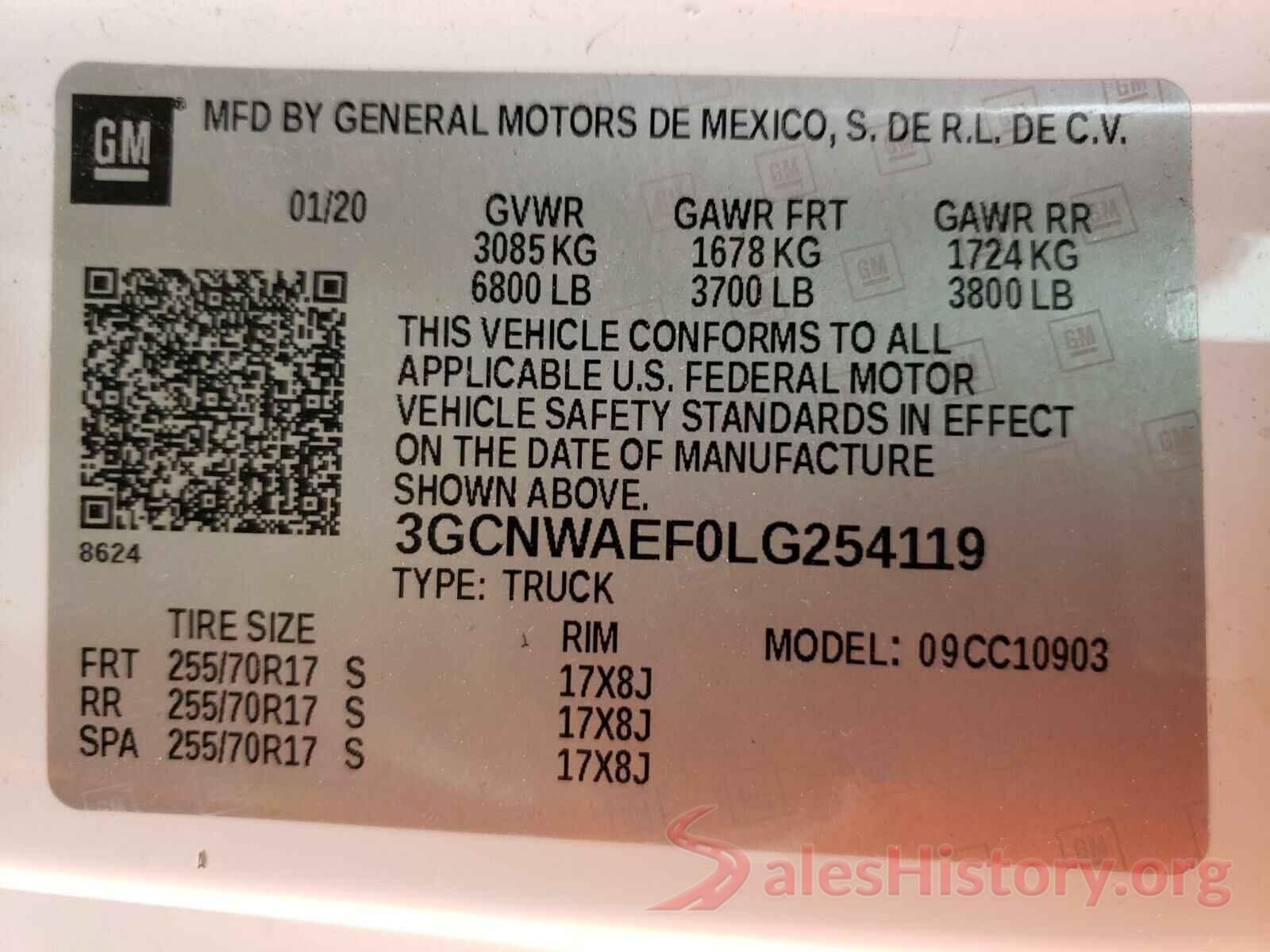 3GCNWAEF0LG254119 2020 CHEVROLET SILVERADO