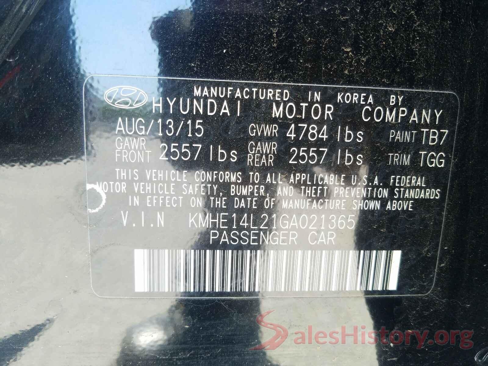 KMHE14L21GA021365 2016 HYUNDAI SONATA