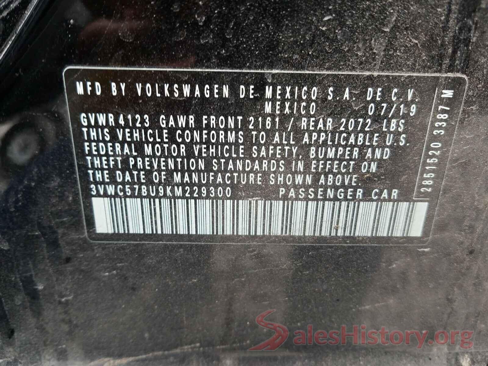 3VWC57BU9KM229300 2019 VOLKSWAGEN JETTA