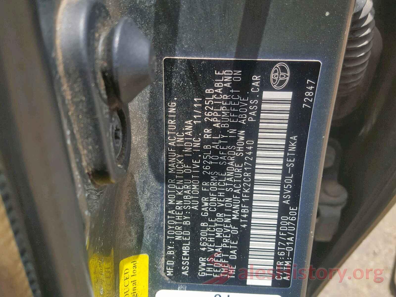 4T4BF1FK2CR172440 2012 TOYOTA CAMRY BASE