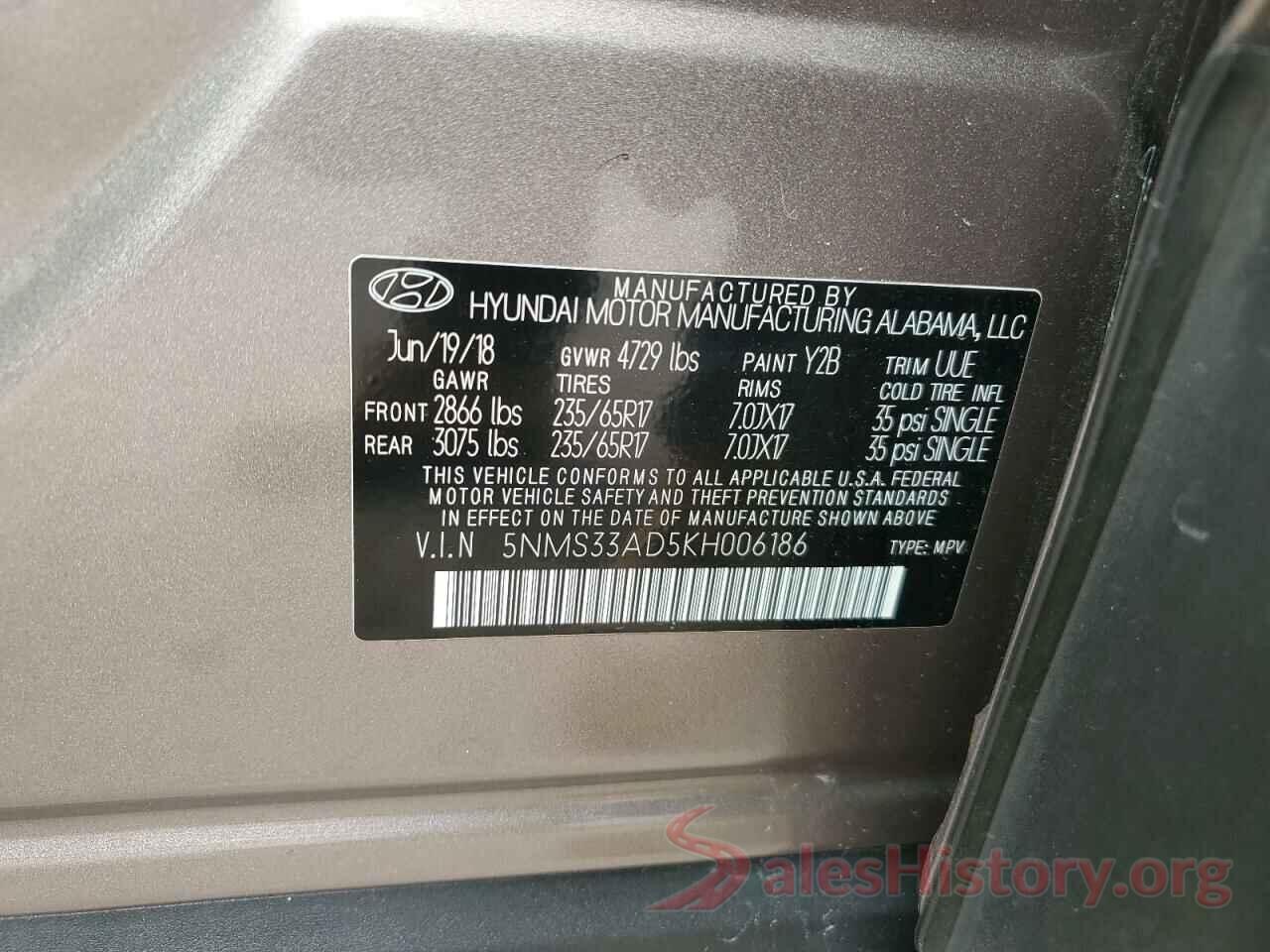 5NMS33AD5KH006186 2019 HYUNDAI SANTA FE