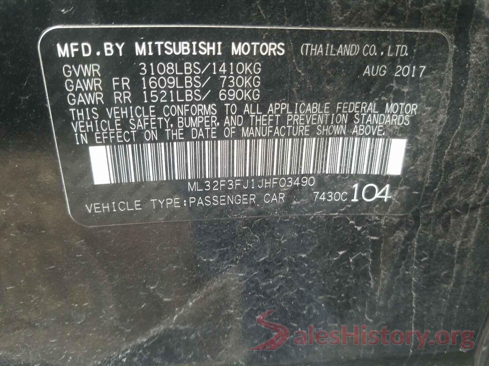 ML32F3FJ1JHF03490 2018 MITSUBISHI MIRAGE