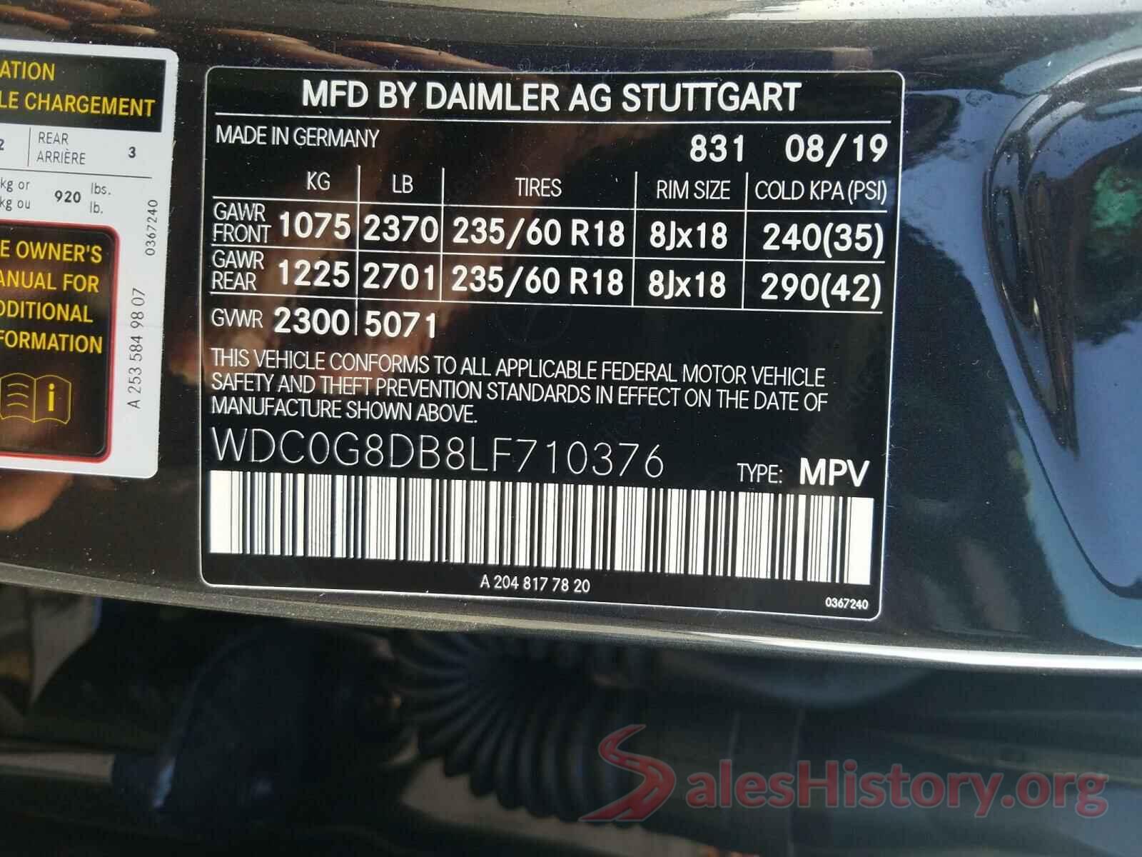 WDC0G8DB8LF710376 2020 MERCEDES-BENZ G CLASS