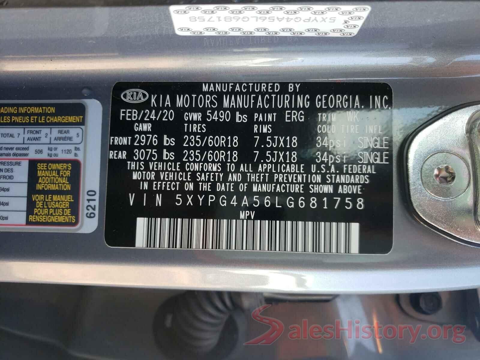 5XYPG4A56LG681758 2020 KIA SORENTO