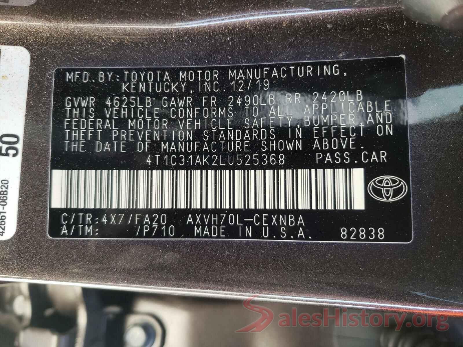 4T1C31AK2LU525368 2020 TOYOTA CAMRY