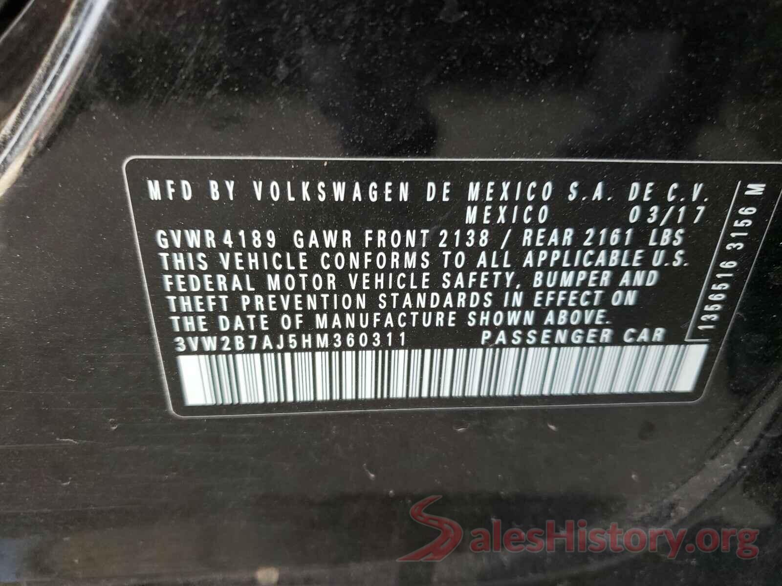 3VW2B7AJ5HM360311 2017 VOLKSWAGEN JETTA