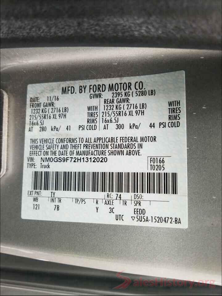 NM0GS9F72H1312020 2017 FORD TRANSIT CO