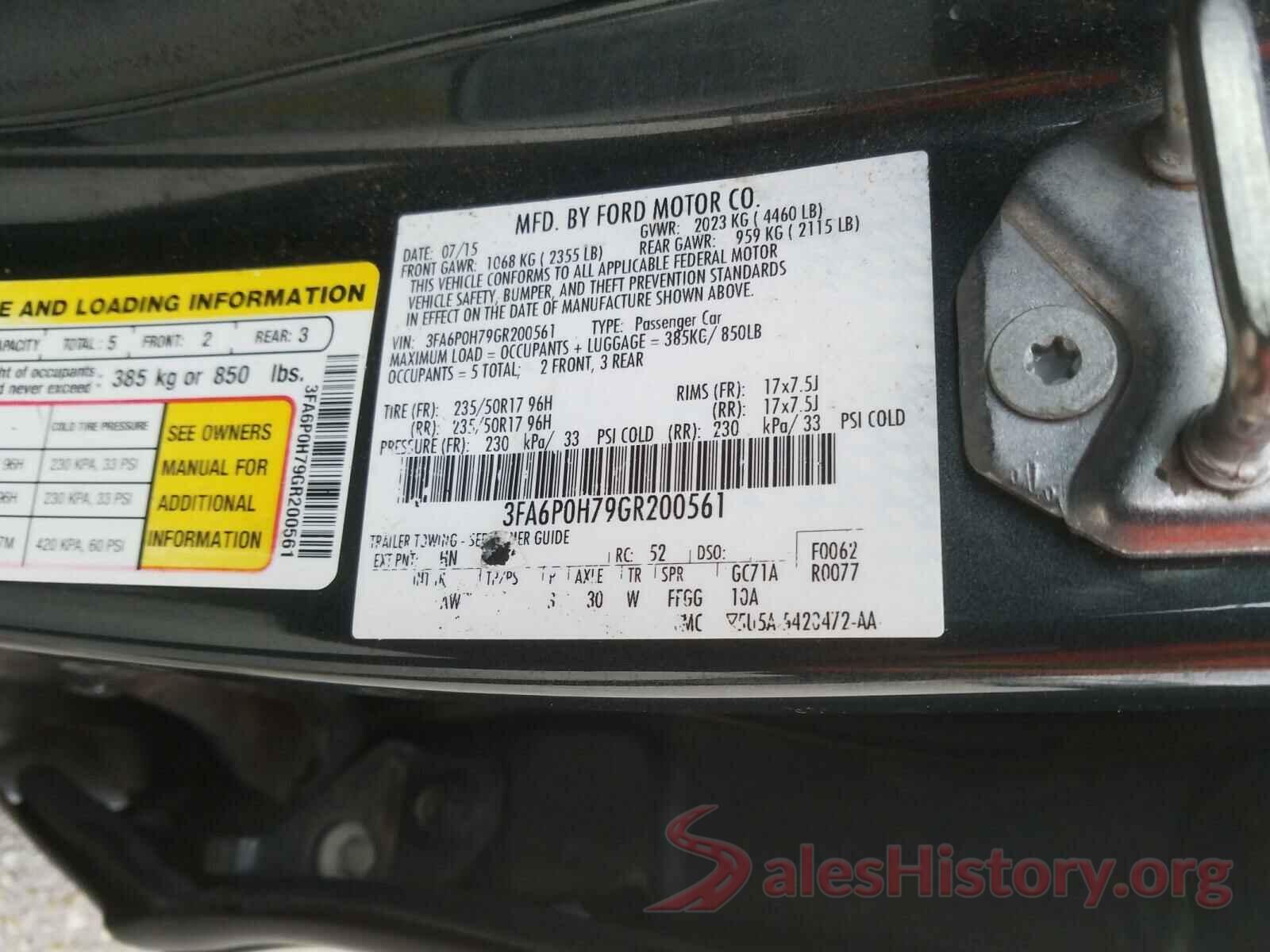 3FA6P0H79GR200561 2016 FORD FUSION