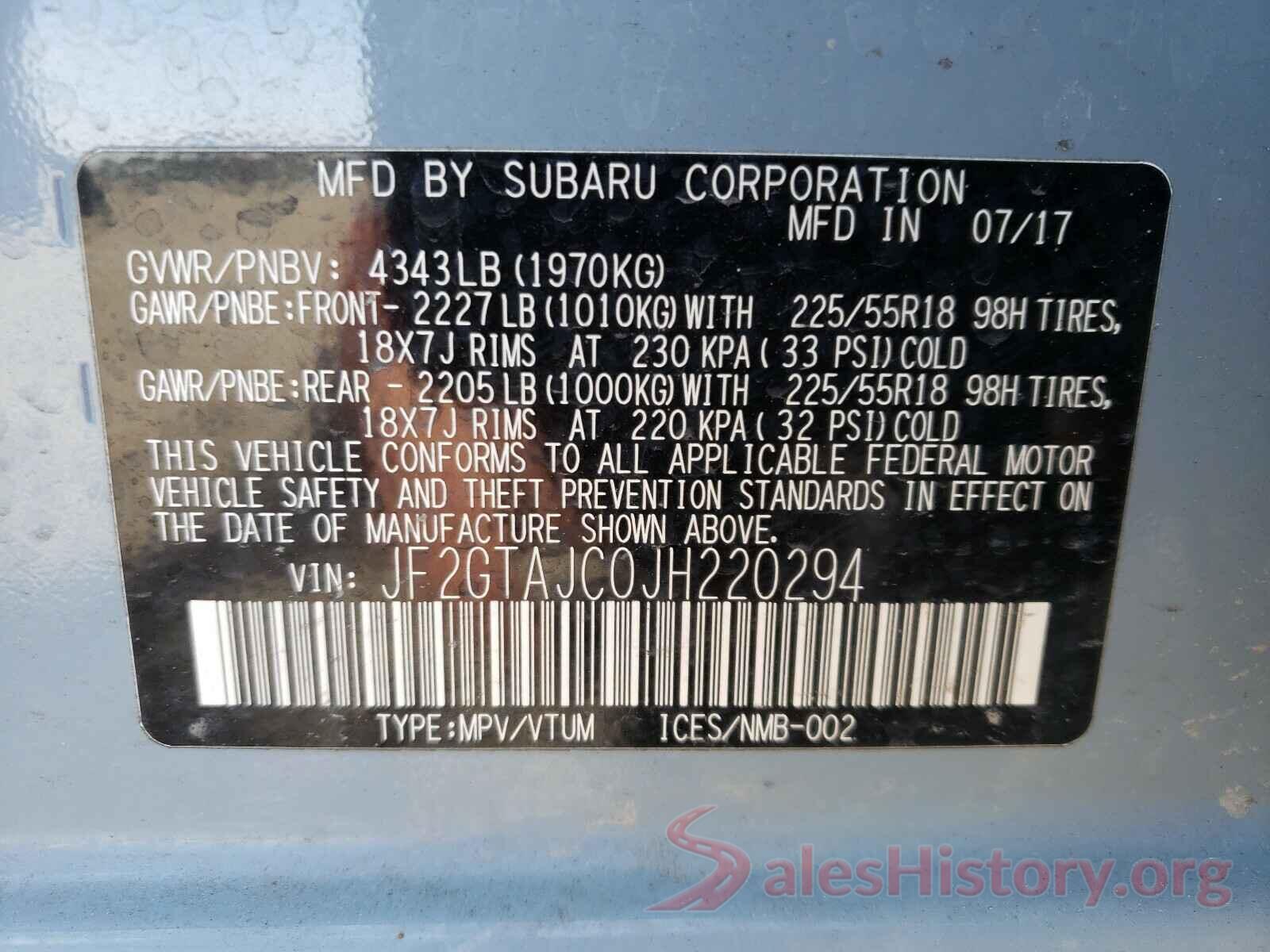 JF2GTAJC0JH220294 2018 SUBARU CROSSTREK