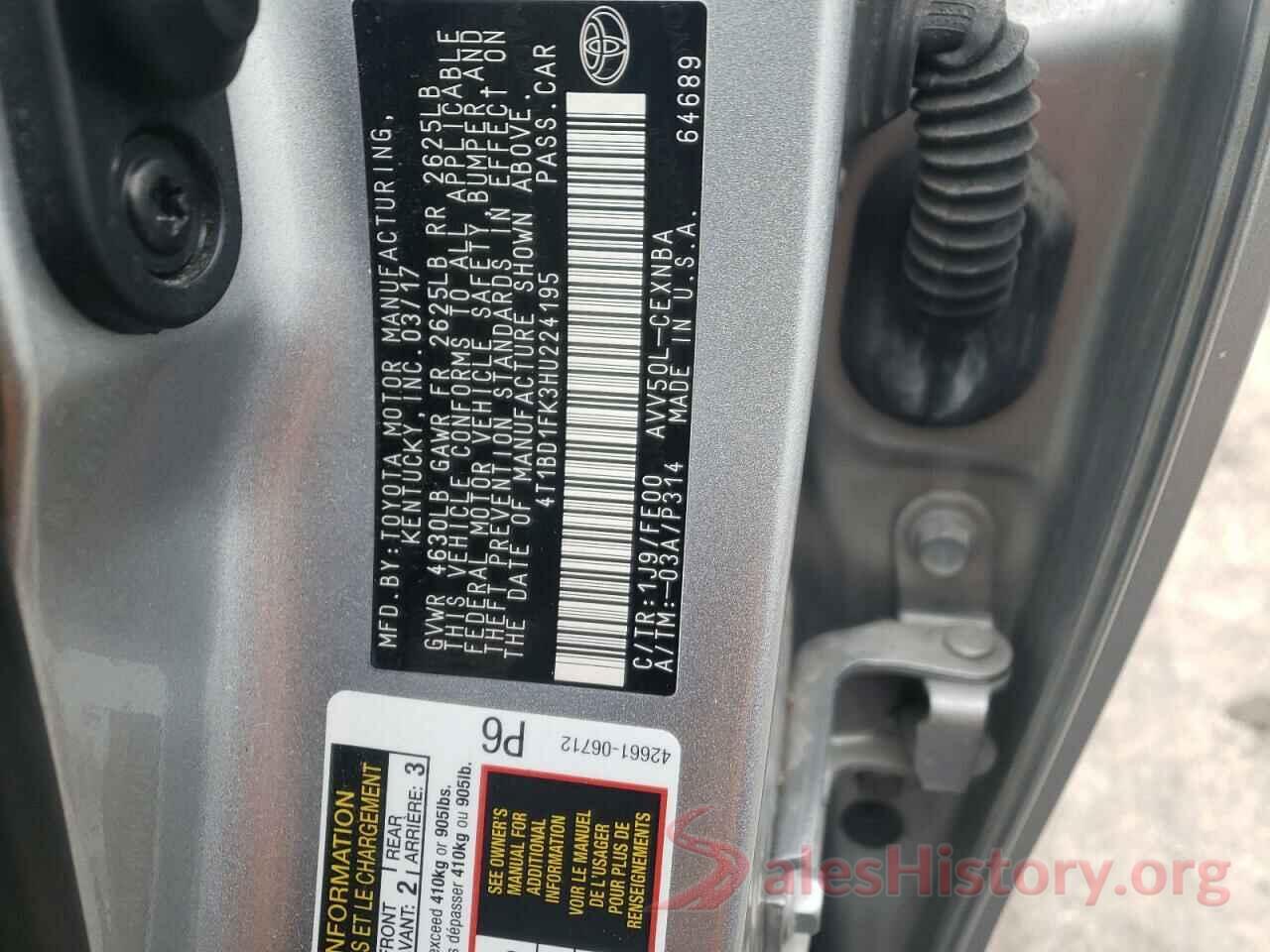 4T1BD1FK3HU224195 2017 TOYOTA CAMRY