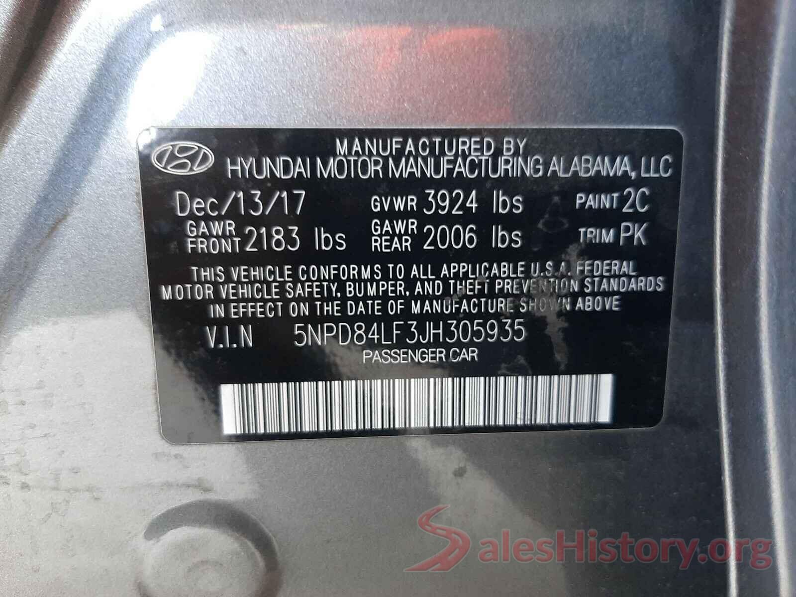 5NPD84LF3JH305935 2018 HYUNDAI ELANTRA