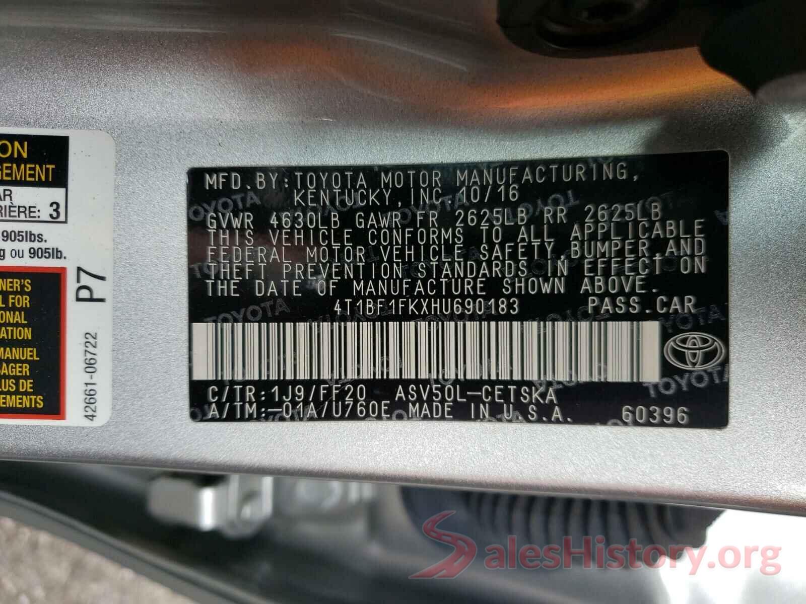 4T1BF1FKXHU690183 2017 TOYOTA CAMRY