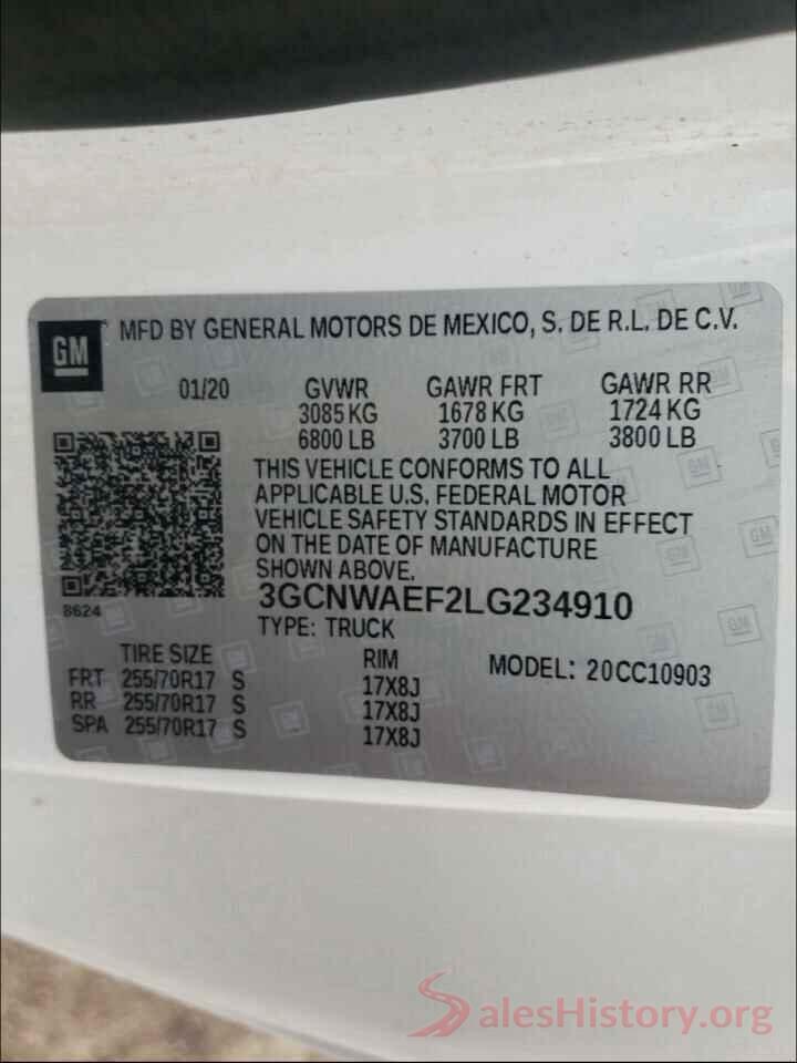 3GCNWAEF2LG234910 2020 CHEVROLET SILVERADO