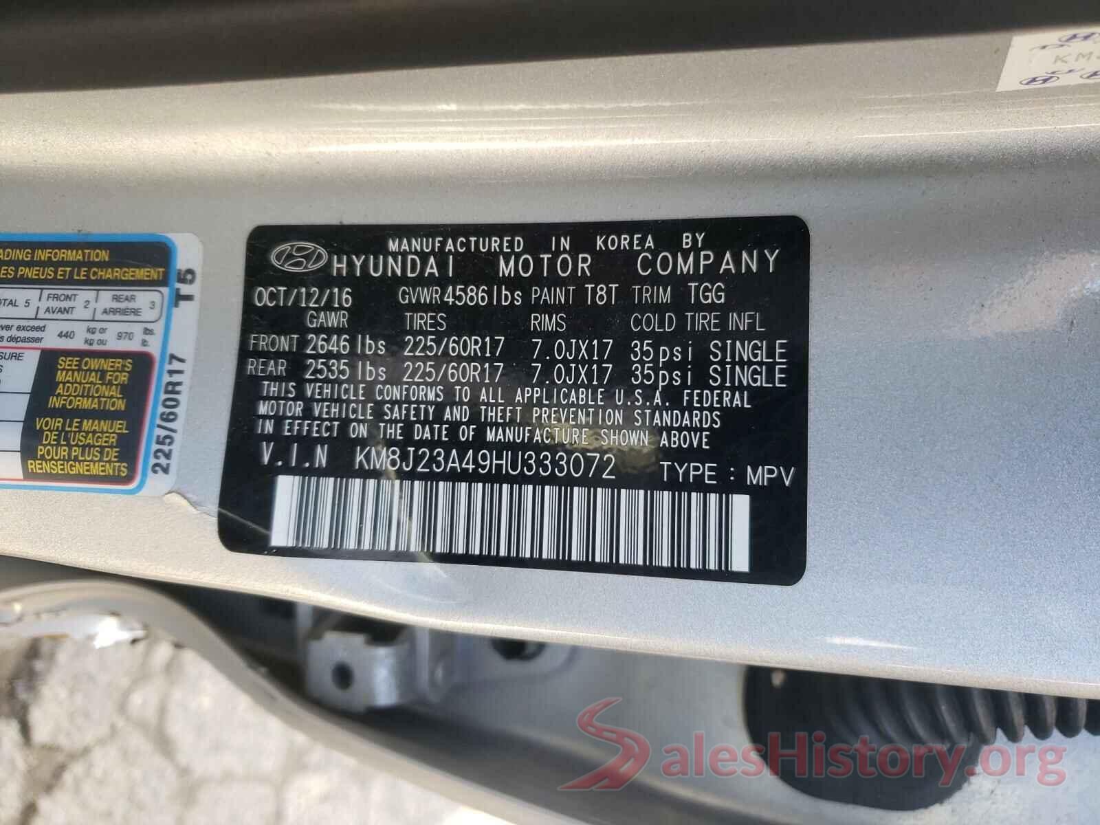 KM8J23A49HU333072 2017 HYUNDAI TUCSON