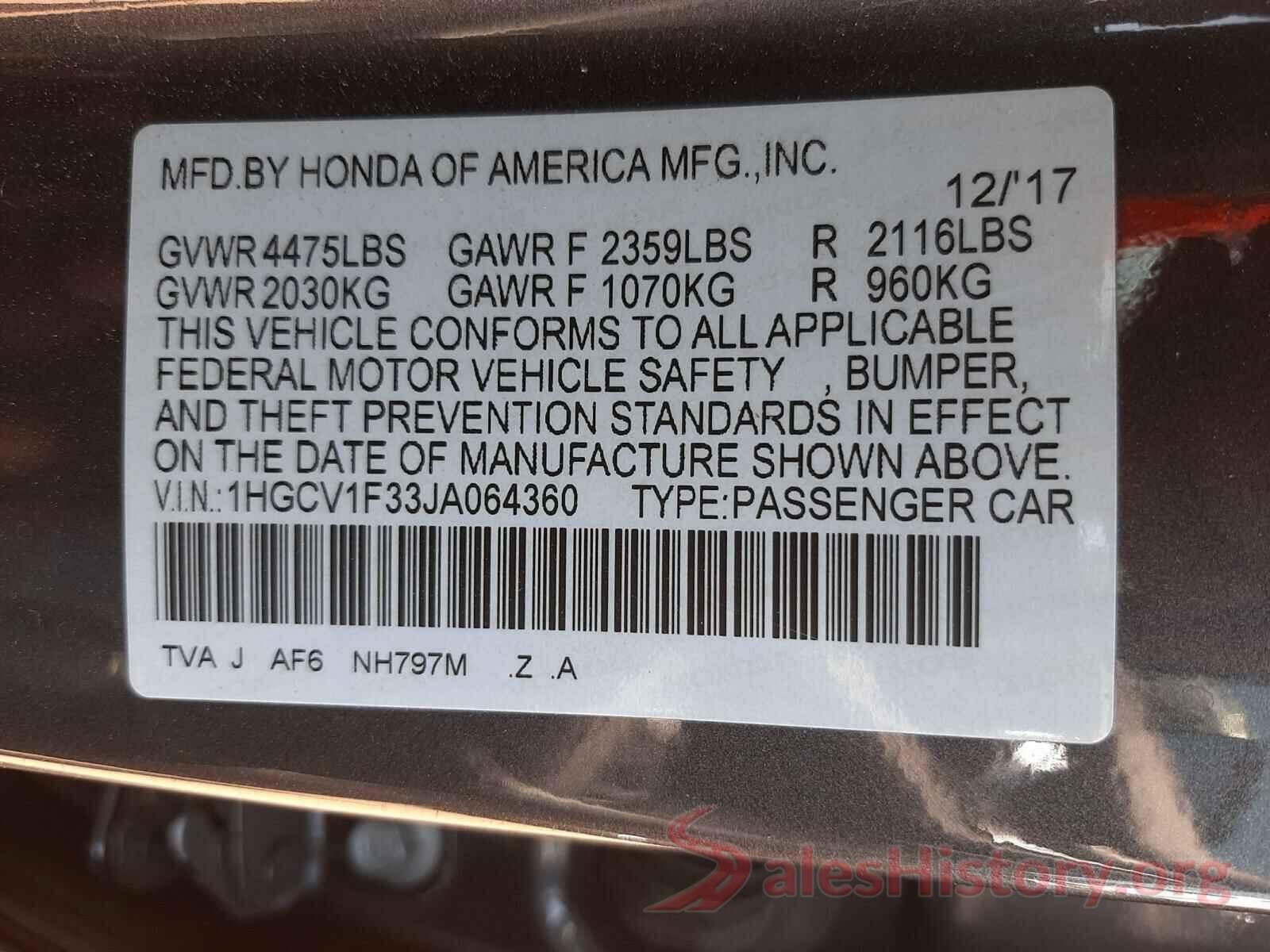 1HGCV1F33JA064360 2018 HONDA ACCORD