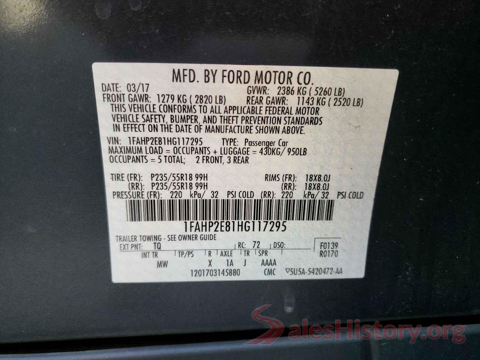 1FAHP2E81HG117295 2017 FORD TAURUS