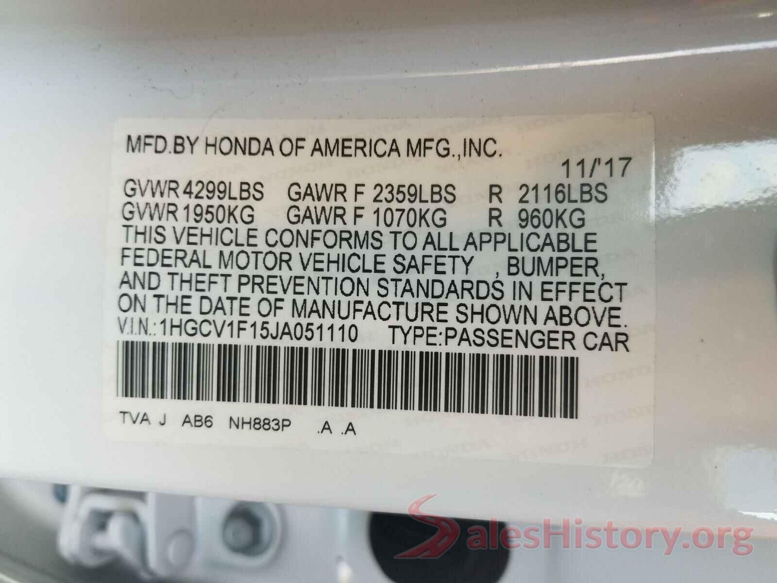 1HGCV1F15JA051110 2018 HONDA ACCORD