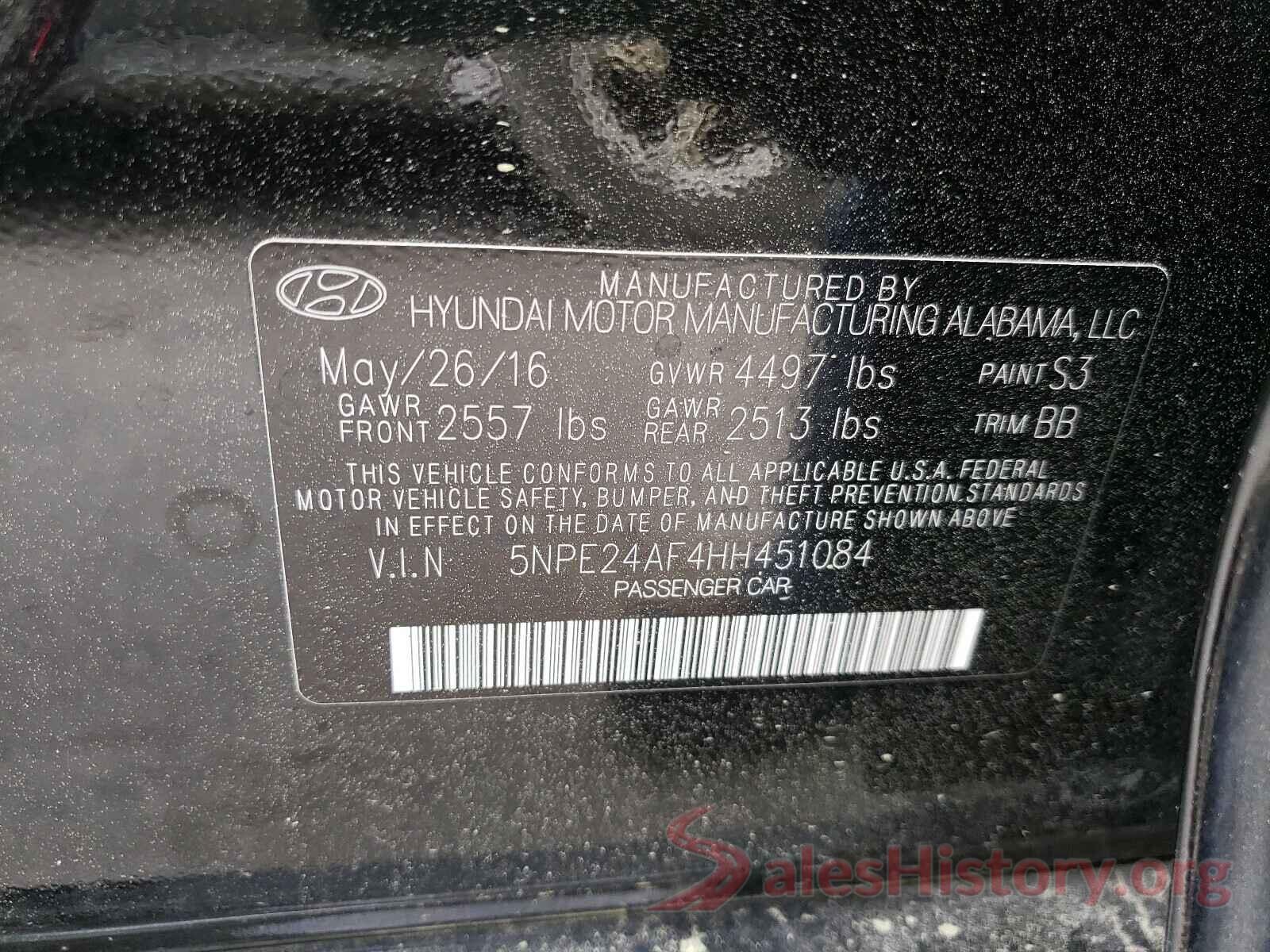 5NPE24AF4HH451084 2017 HYUNDAI SONATA