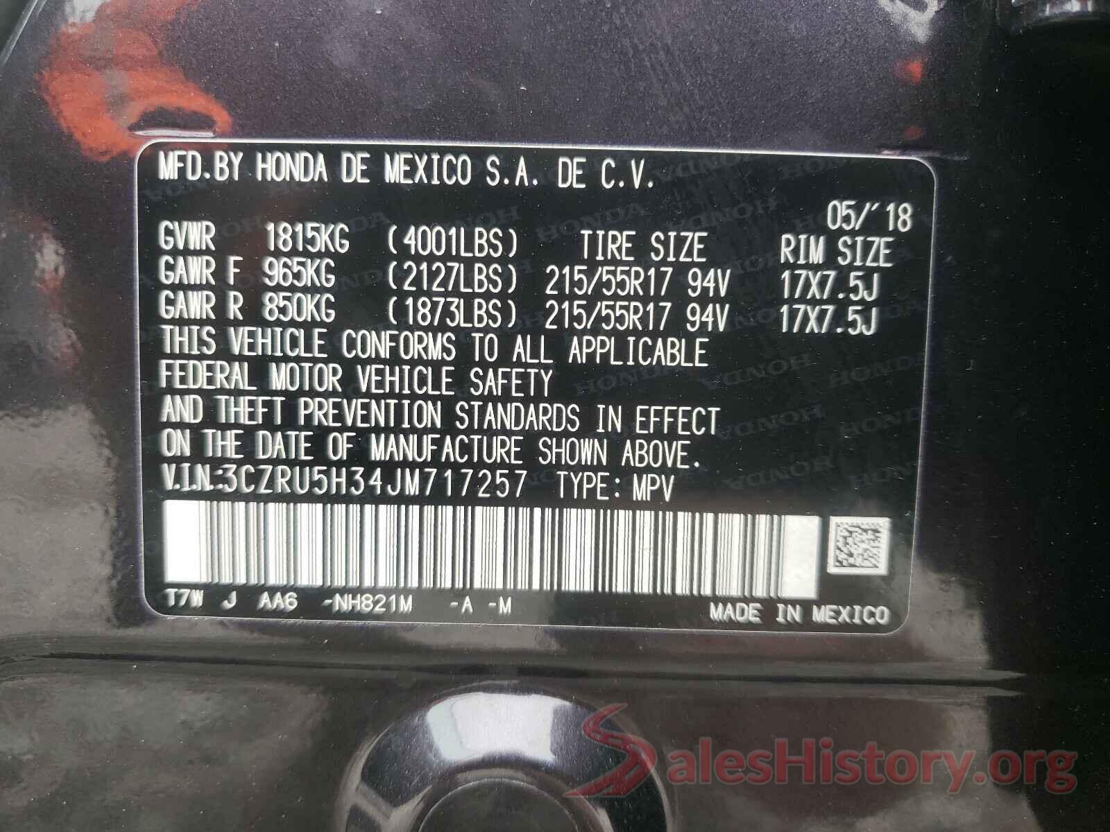 3CZRU5H34JM717257 2018 HONDA HR-V