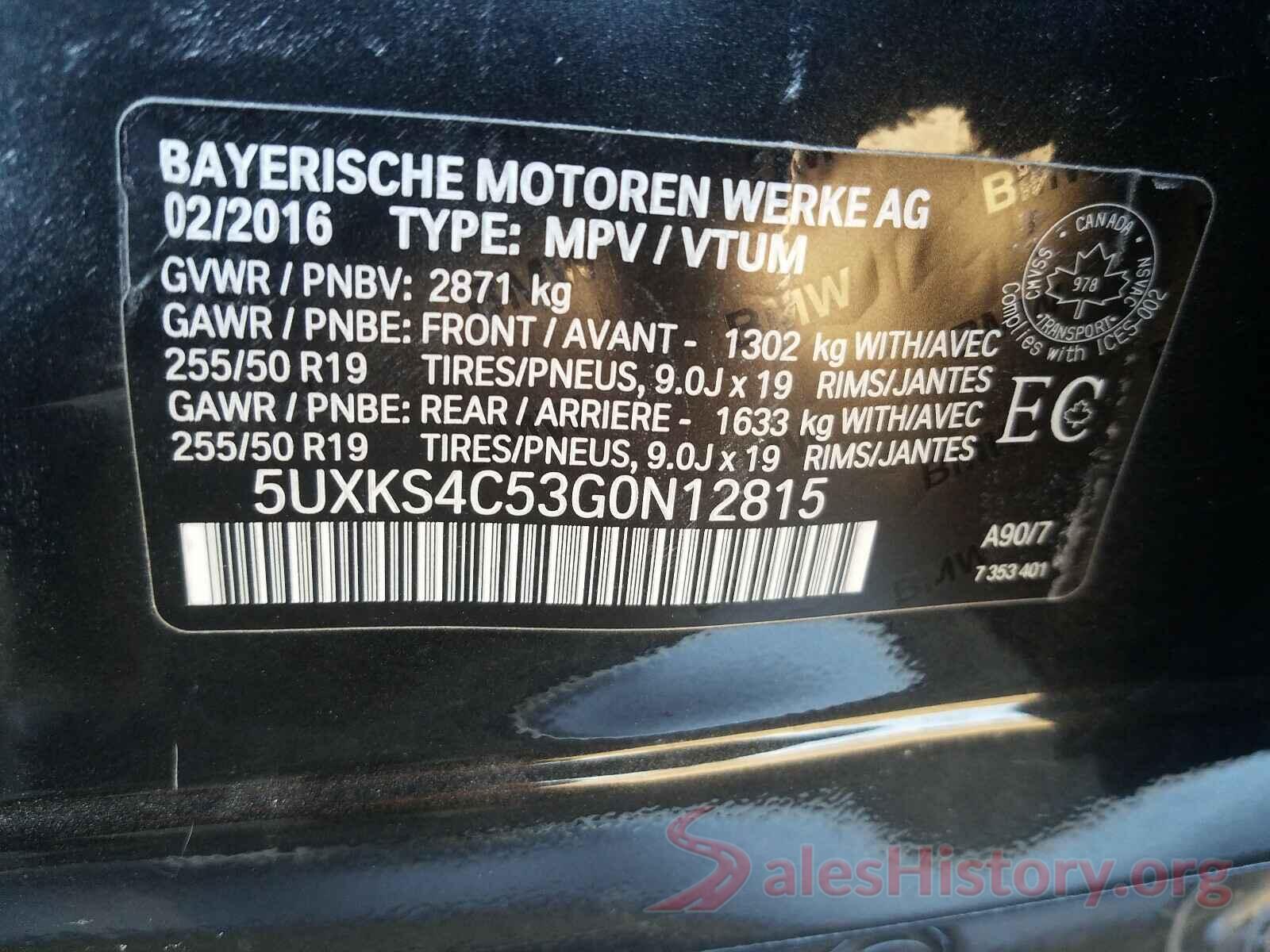 5UXKS4C53G0N12815 2016 BMW X5