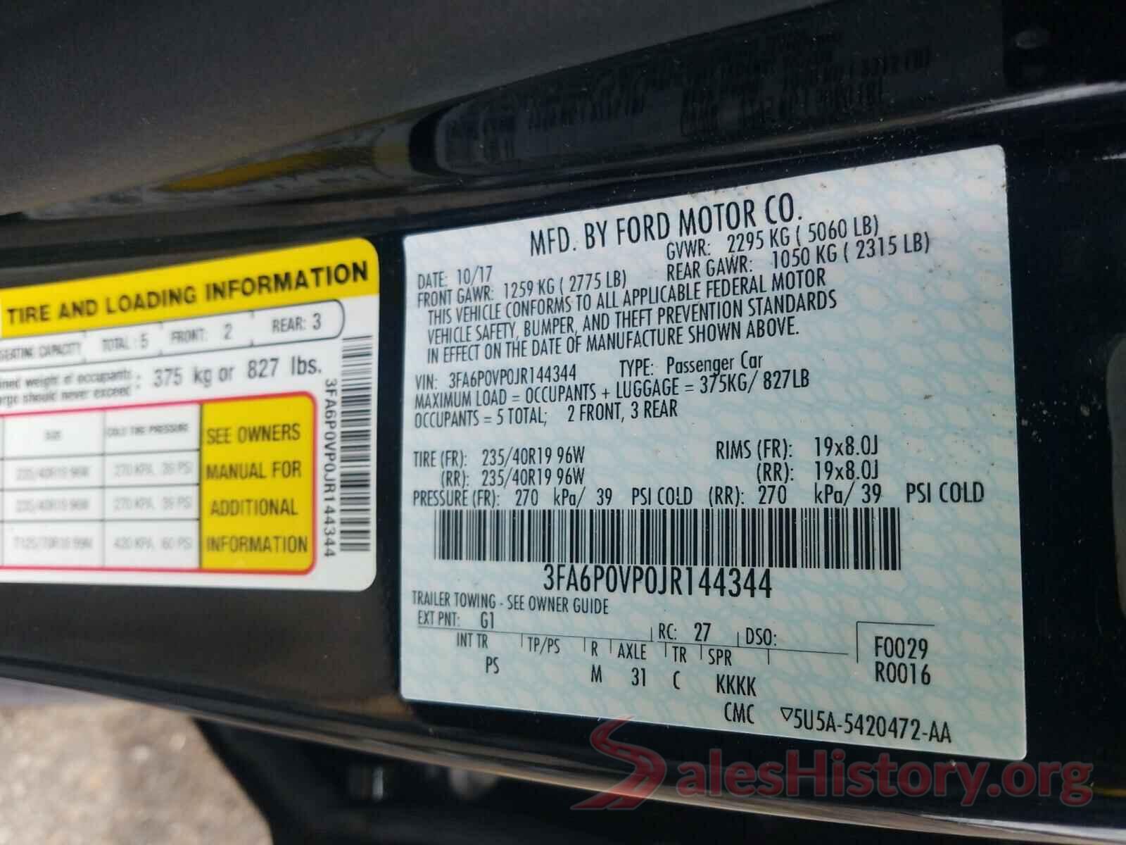 3FA6P0VP0JR144344 2018 FORD FUSION