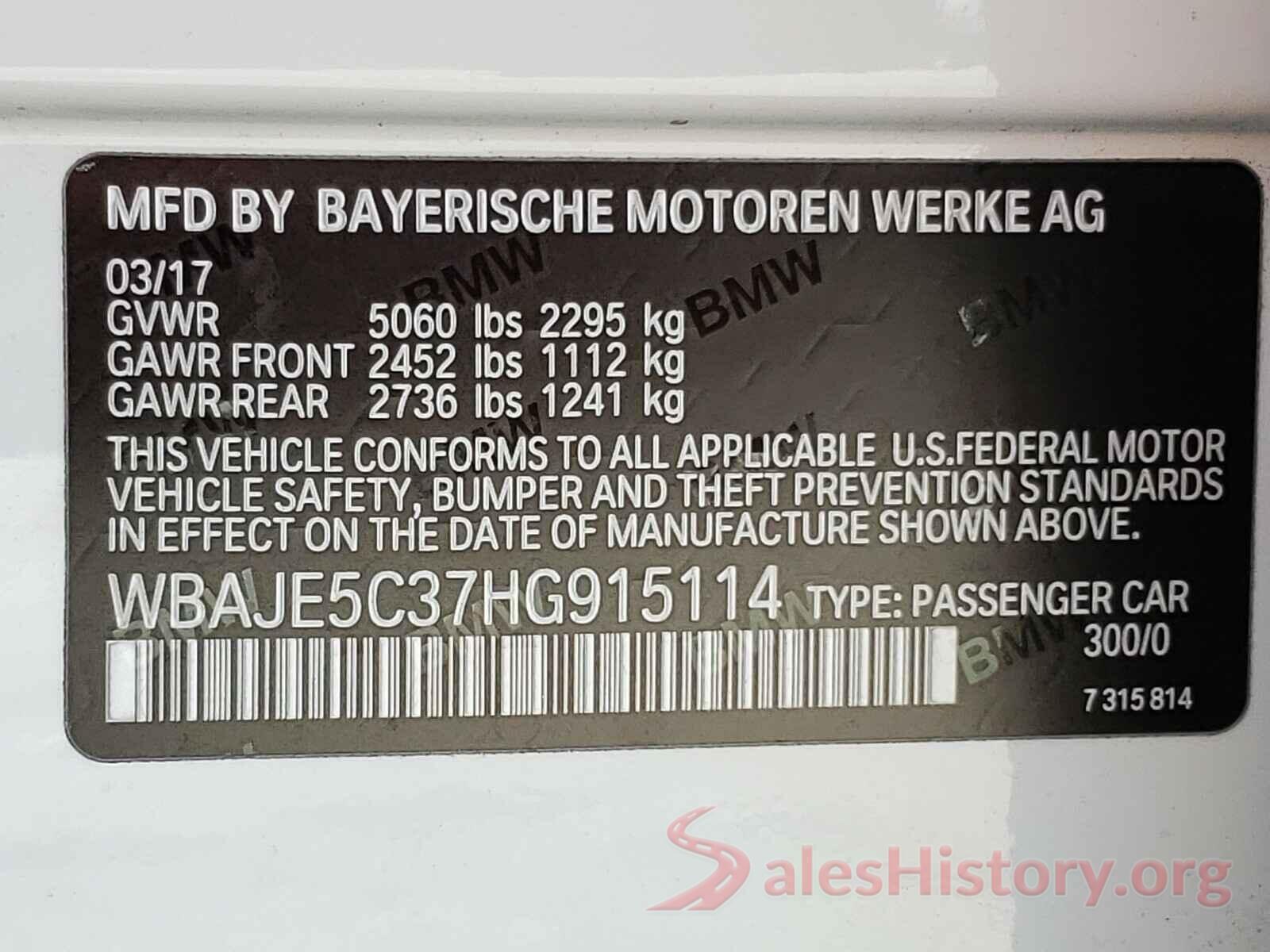 WBAJE5C37HG915114 2017 BMW 5 SERIES