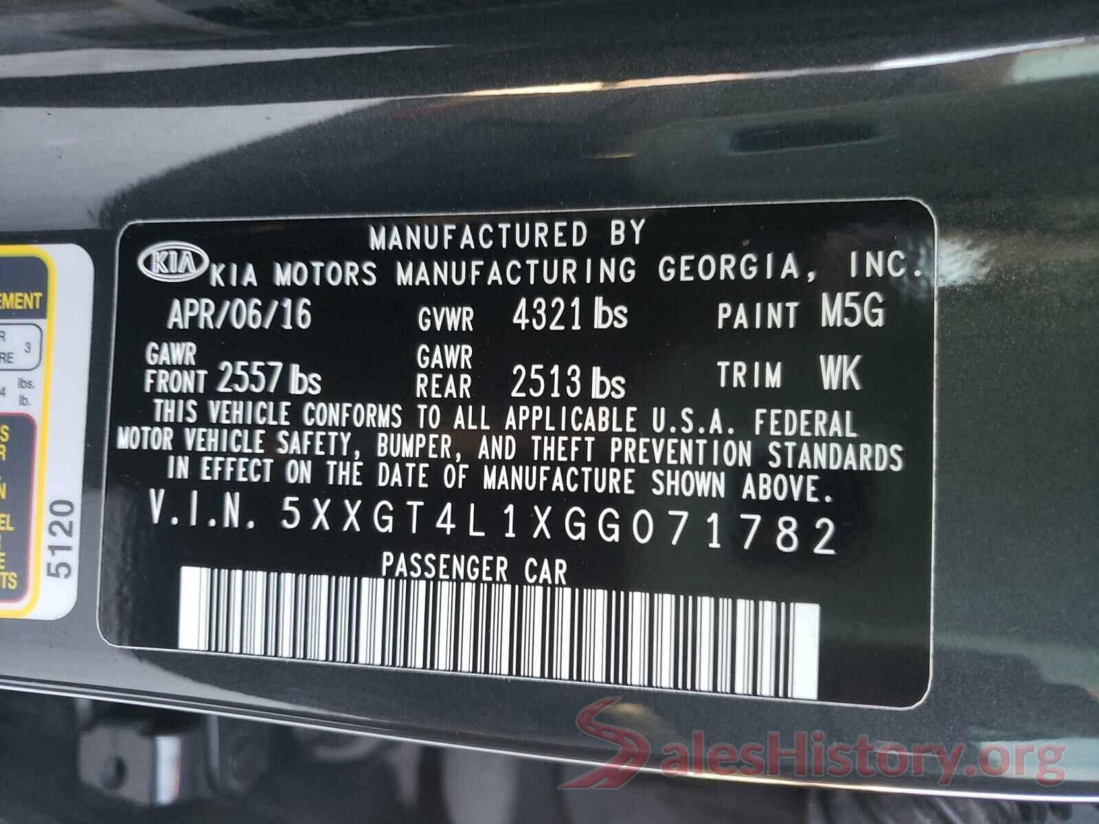 5XXGT4L1XGG071782 2016 KIA OPTIMA